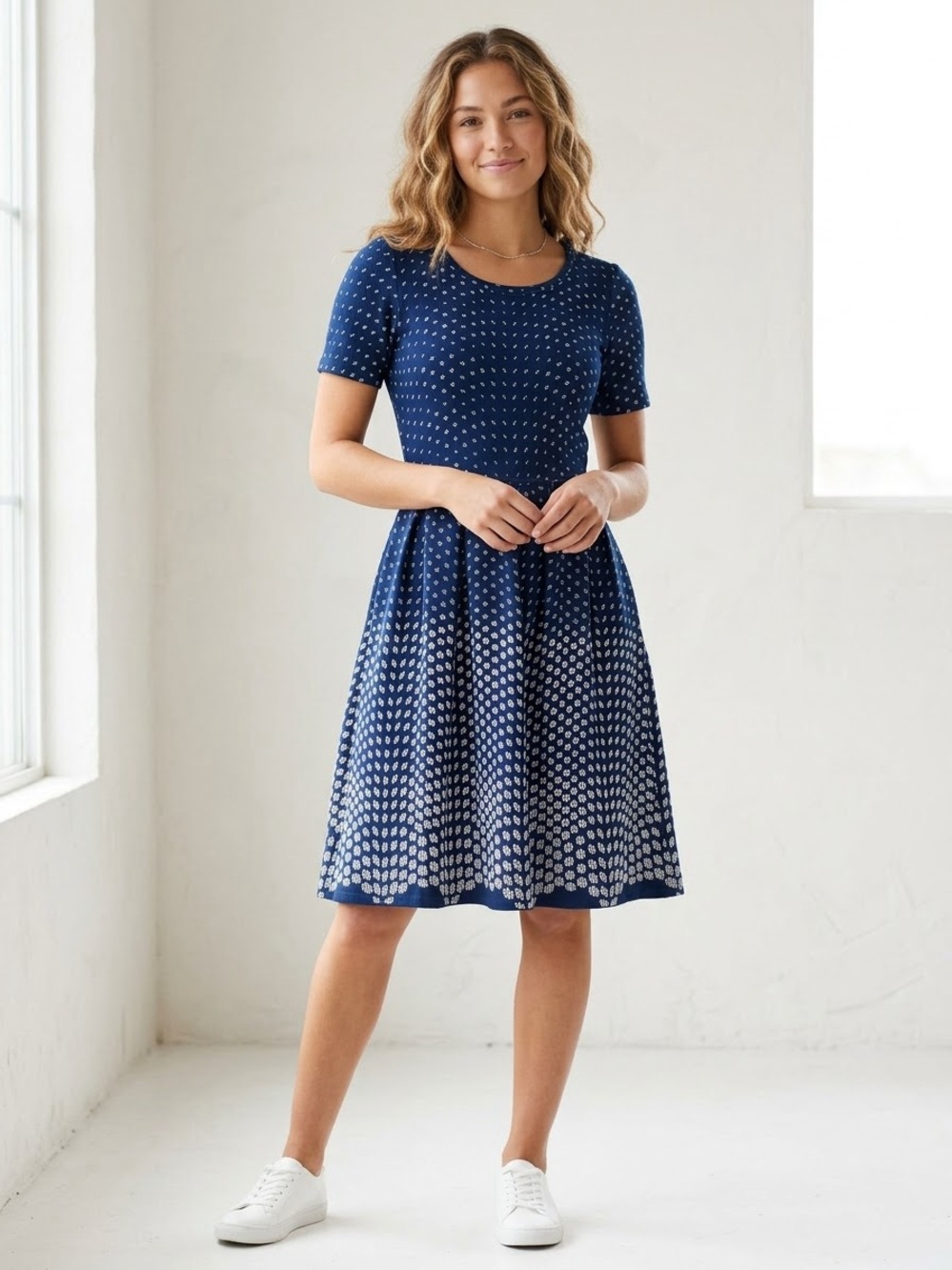 LuLaRoe Navy and White Fit-and-Flare Midi Dress